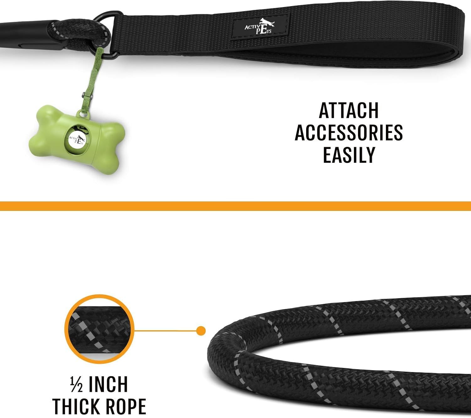 Strong Dog Rope Leash with Soft Comfortable Padded Handle and Highly Reflective Threads, Leash for Small Medium and Large Dogs, Puppy Leash for Training Running and Walking