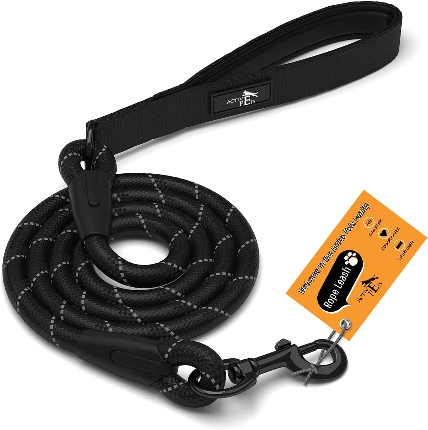 Strong Dog Rope Leash with Soft Comfortable Padded Handle and Highly Reflective Threads, Leash for Small Medium and Large Dogs, Puppy Leash for Training Running and Walking