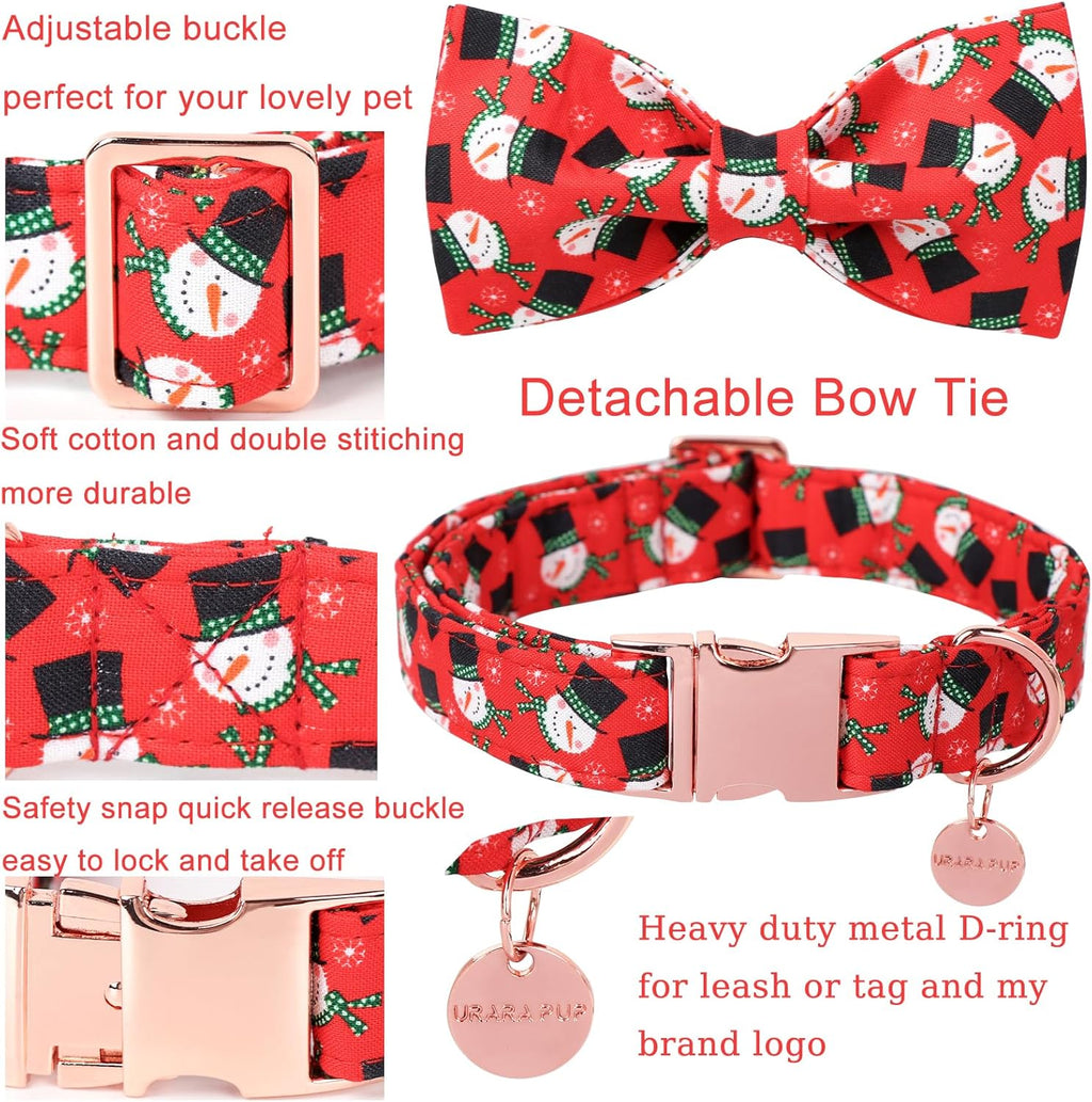 Christmas Dog Collar with Bow Tie, Christmas Collar for Puppy Girl Boy Dog or Cat, Bowtie Dogs Collars with Durable Metal Buckle, Cute Pet Collars, M