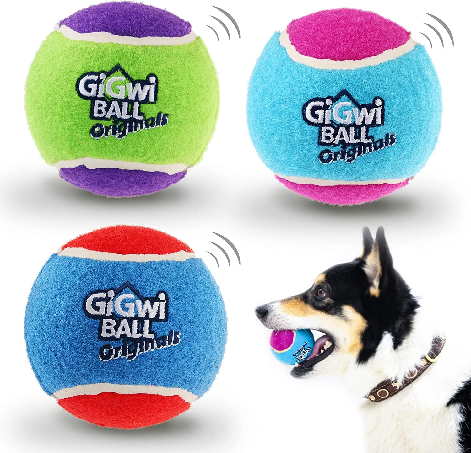 Tennis Balls for Dogs, Squeaky Dog Tennis Balls for Exercise, High Bouncy Pet Ball Bright Colors 2.5 Inches, Interactive Funny Dog Toys for All Breeds of Dogs Indoor & Outdoor Dog Games, 3 Pack