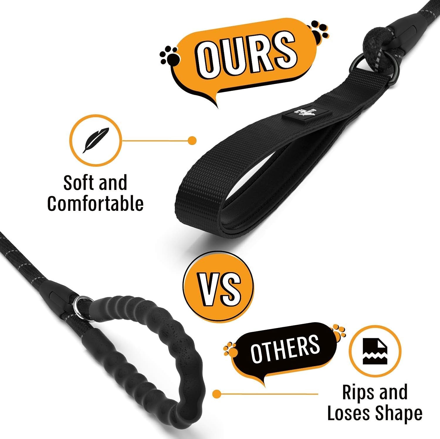 Strong Dog Rope Leash with Soft Comfortable Padded Handle and Highly Reflective Threads, Leash for Small Medium and Large Dogs, Puppy Leash for Training Running and Walking