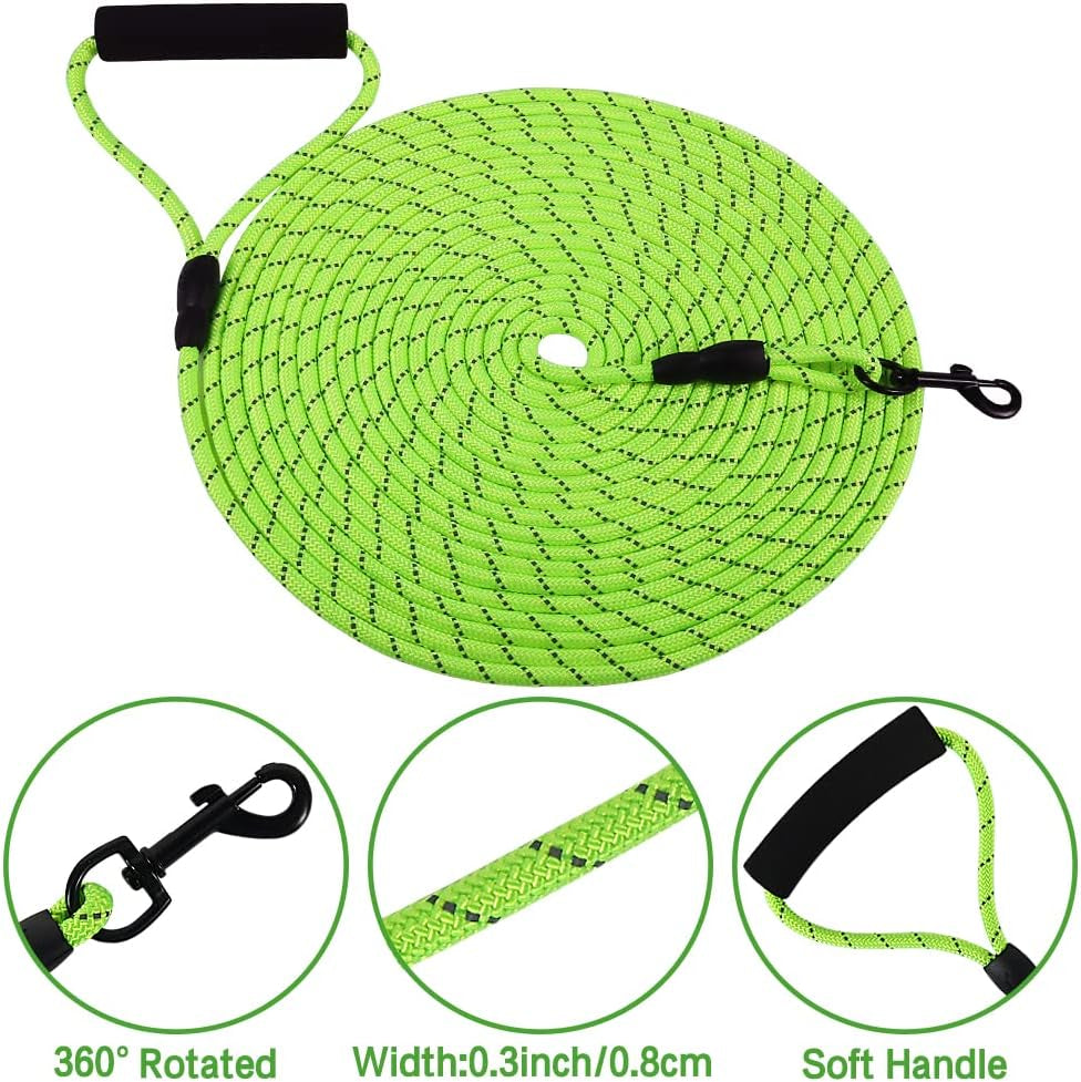 Floating Long Dog Leash, 32Ft Dog Training Leash for Swimming and Lake, Reflective Long Rope Lead with Soft Handle for Outside, Yard, Camping, Hiking and Beach (Green)