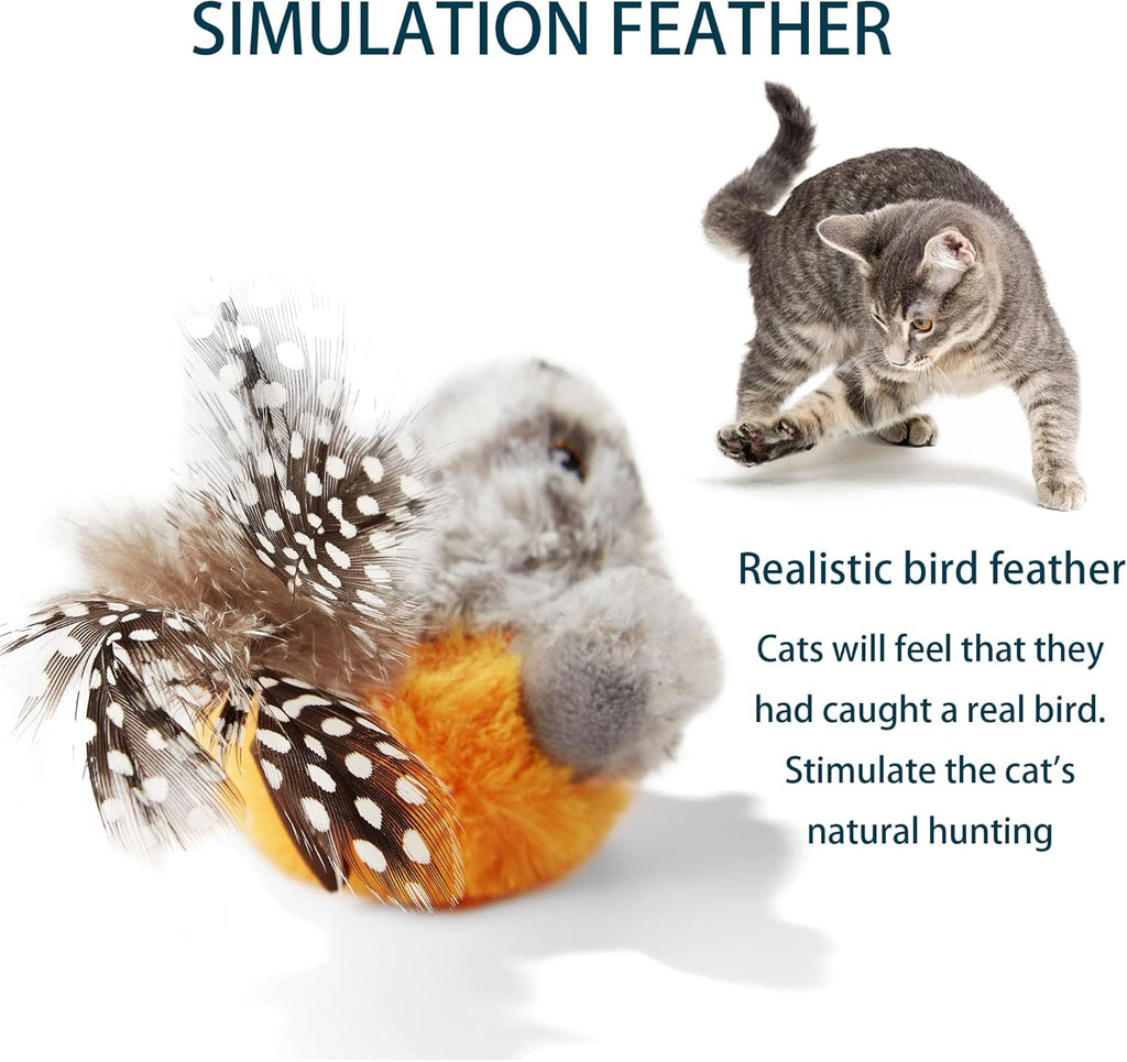 2 Pack Cat Toys Interactive for Indoor Cats Feather Squeaky Bird & Mouse Kitten Plush Toys, Three Dogs & a Cat Melody Chaser Motion Activated Kitty Toys with Bird Chirping