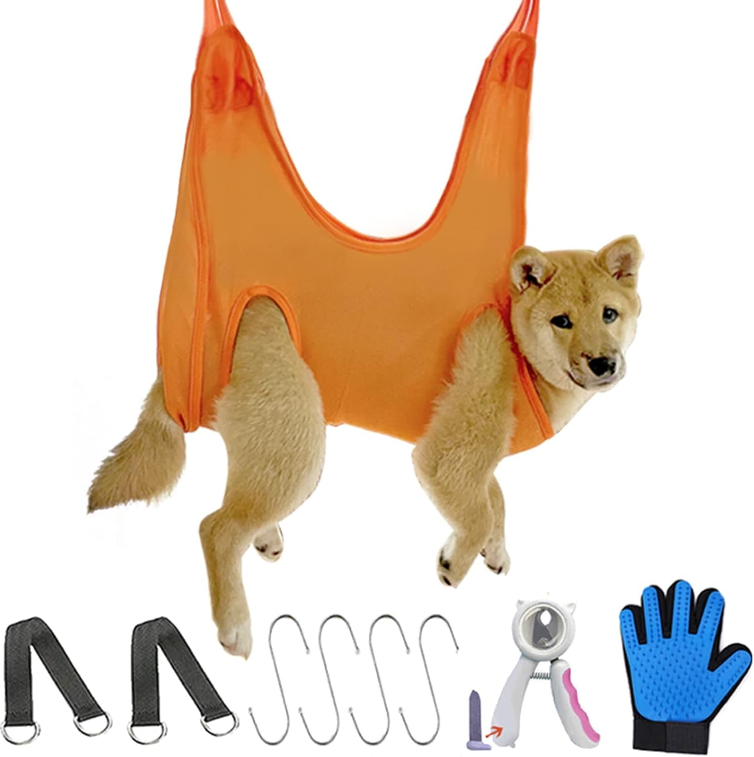 Pet Grooming Hammock with Anti-Splash Nail Clippers, Grooming Gloves,Dog Grooming Sling for Bathing Grooming and Nail Trimming-L (-Cwdc0001)