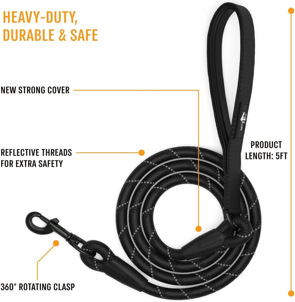 Strong Dog Rope Leash with Soft Comfortable Padded Handle and Highly Reflective Threads, Leash for Small Medium and Large Dogs, Puppy Leash for Training Running and Walking