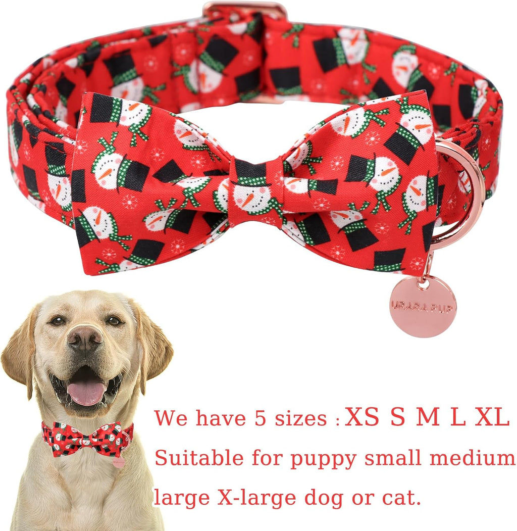 Christmas Dog Collar with Bow Tie, Christmas Collar for Puppy Girl Boy Dog or Cat, Bowtie Dogs Collars with Durable Metal Buckle, Cute Pet Collars, M