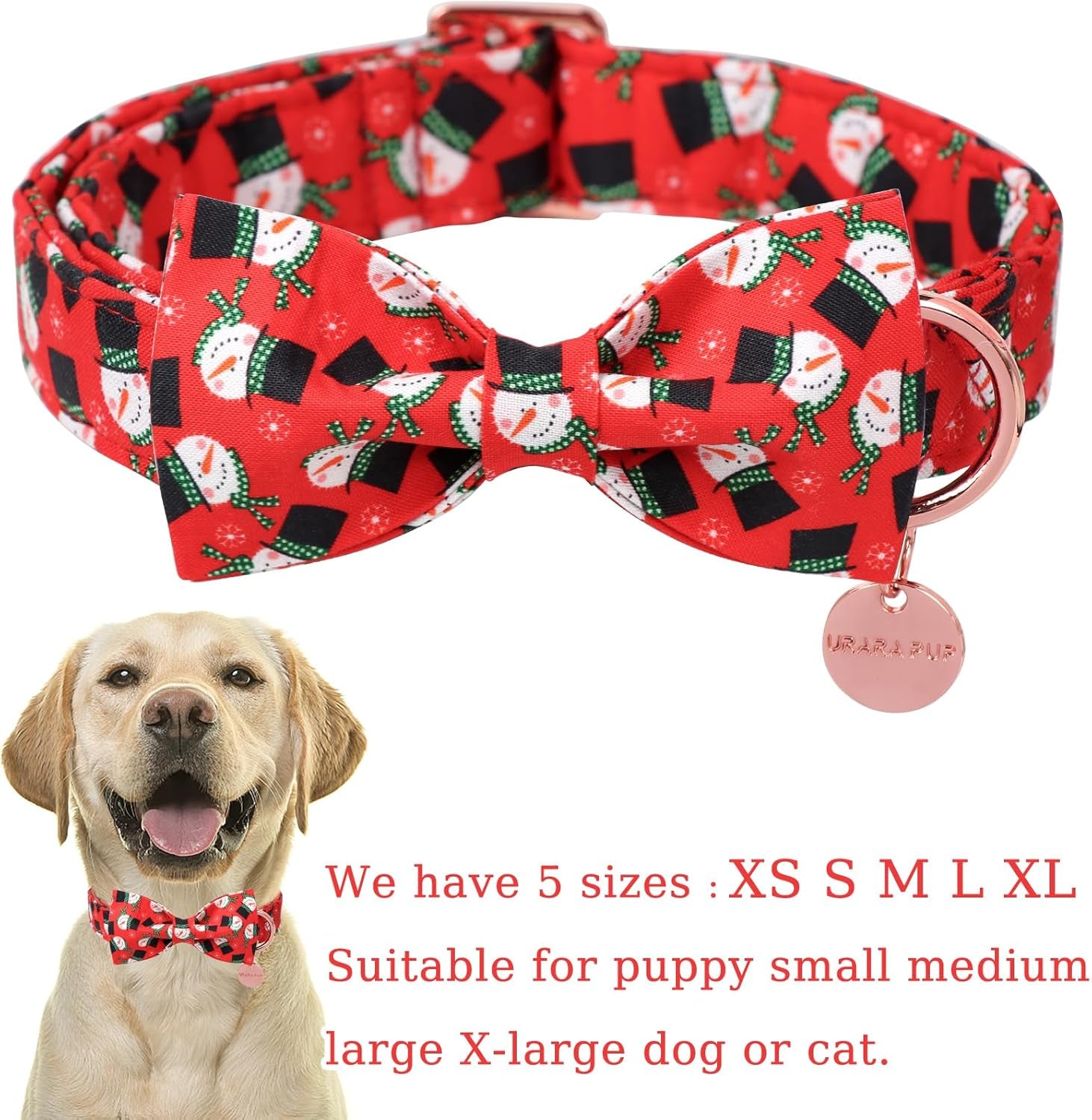 Christmas Dog Collar with Bow Tie, Christmas Collar for Puppy Girl Boy Dog or Cat, Bowtie Dogs Collars with Durable Metal Buckle, Cute Pet Collars, M