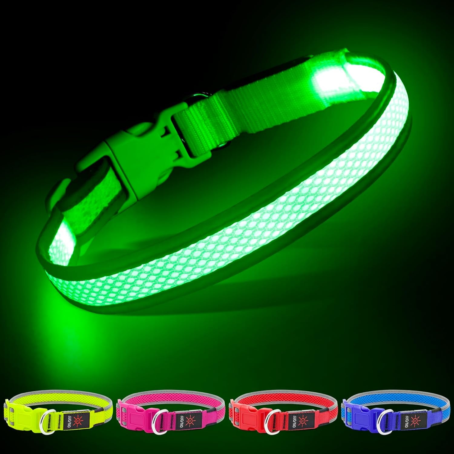Light up Dog Collar, USB Rechargeable LED Puppy Collar Super Bright Adjustable Glowing Dog Lights for Night Walking (Green, Small)