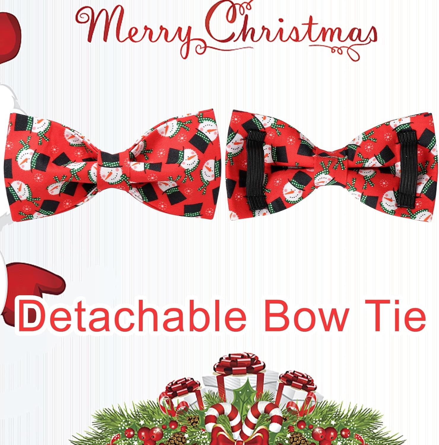 Christmas Dog Collar with Bow Tie, Christmas Collar for Puppy Girl Boy Dog or Cat, Bowtie Dogs Collars with Durable Metal Buckle, Cute Pet Collars, M